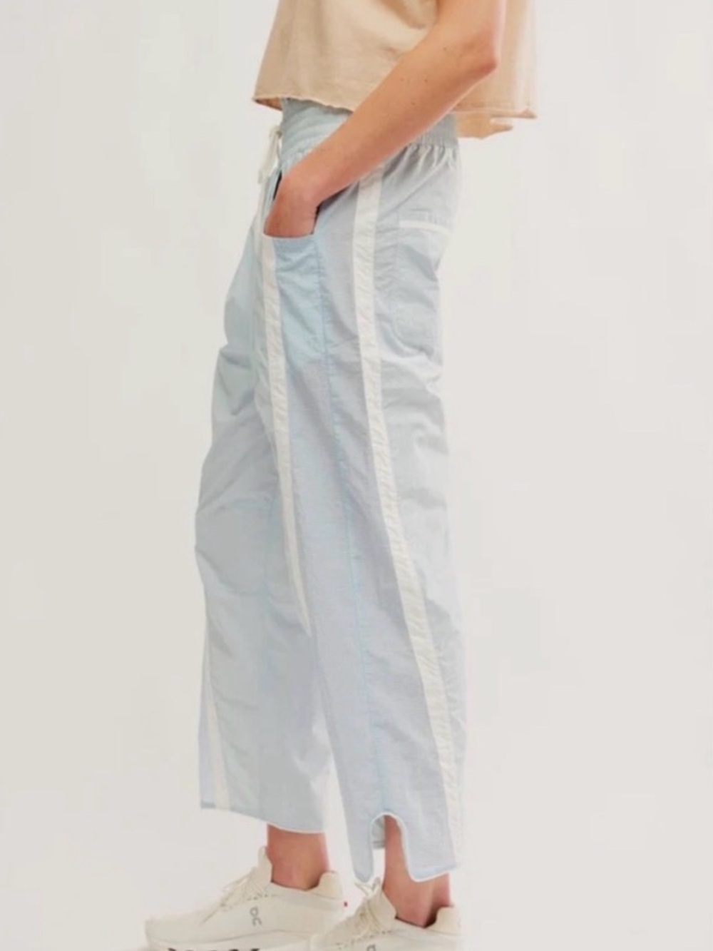 Free People Light Blue Track Pants with White Side Stripe